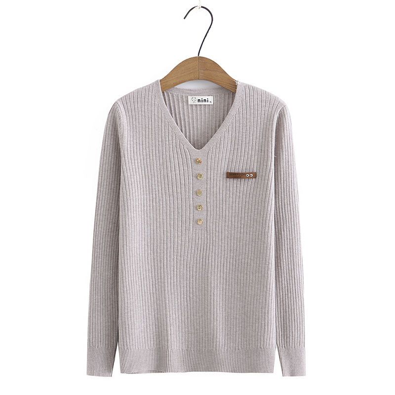 Spring and Autumn Bottoming Shirt Sweater Women's Large Size Western Fashion V-neck Sweater Pit Strip Top