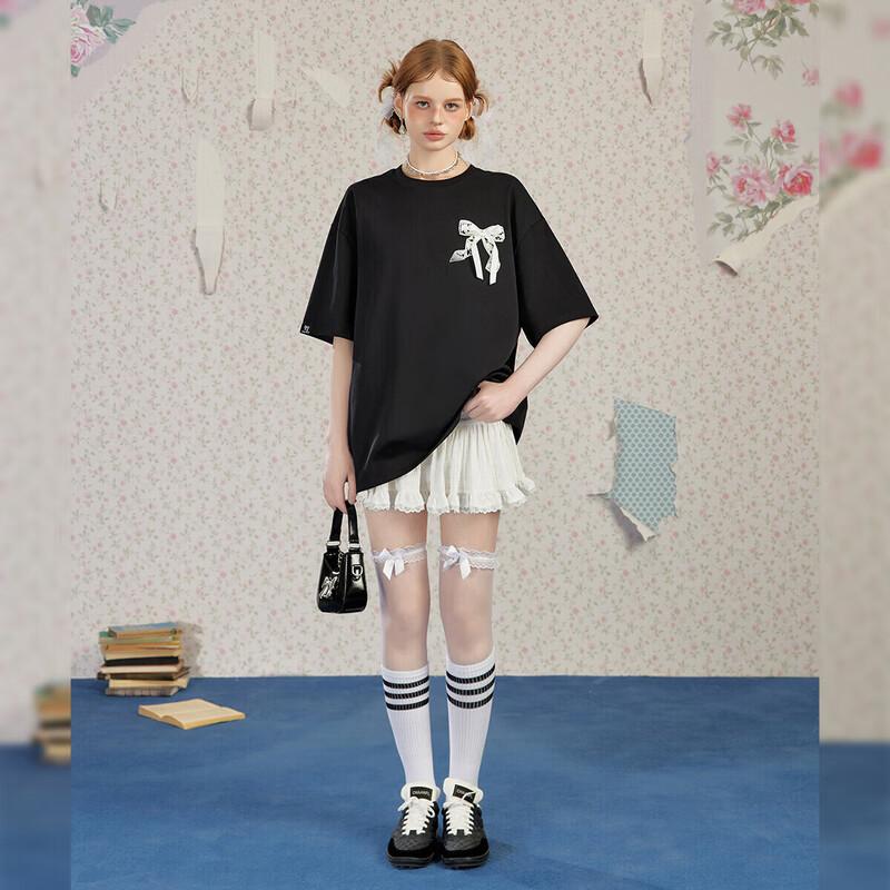 UNIFREE Lace Bow Print Short Sleeve T-Shirt L