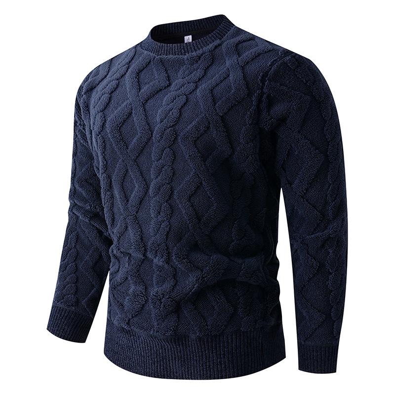 Winter 2025 Men's Thick Round Neck Diamond Cable Knit Pullover Sweater