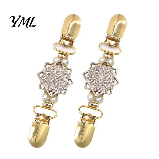 Fashionable Collar Pin 2Pcs Vintage Sweater Clips for Women Girls, Retro Faux Pearl And Rhinestones Cardigan Clips, Elegant Clothing Fasteners Dresses