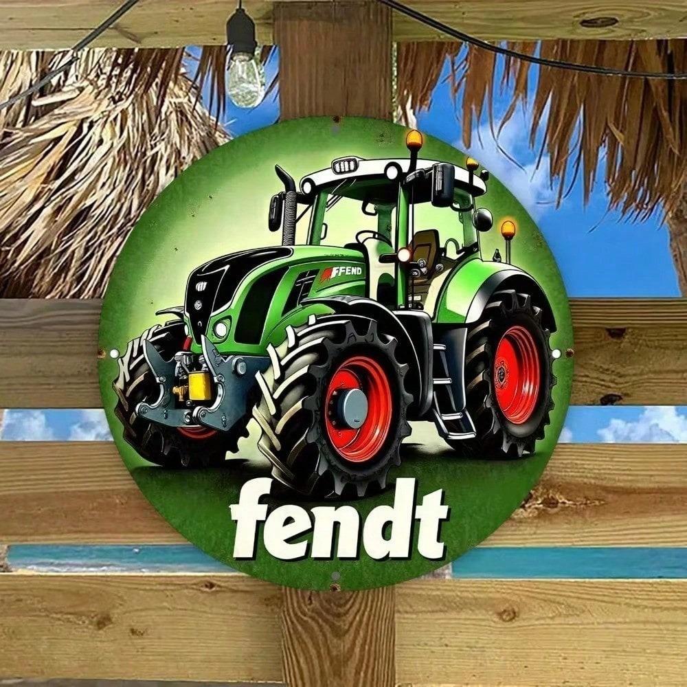 Vintage Fendt Traktor Metallwandschild - Rustikales Bauernhaus Garage Man Cave Dekoration, Grüne Rote Gelbe Aluminiumplakette