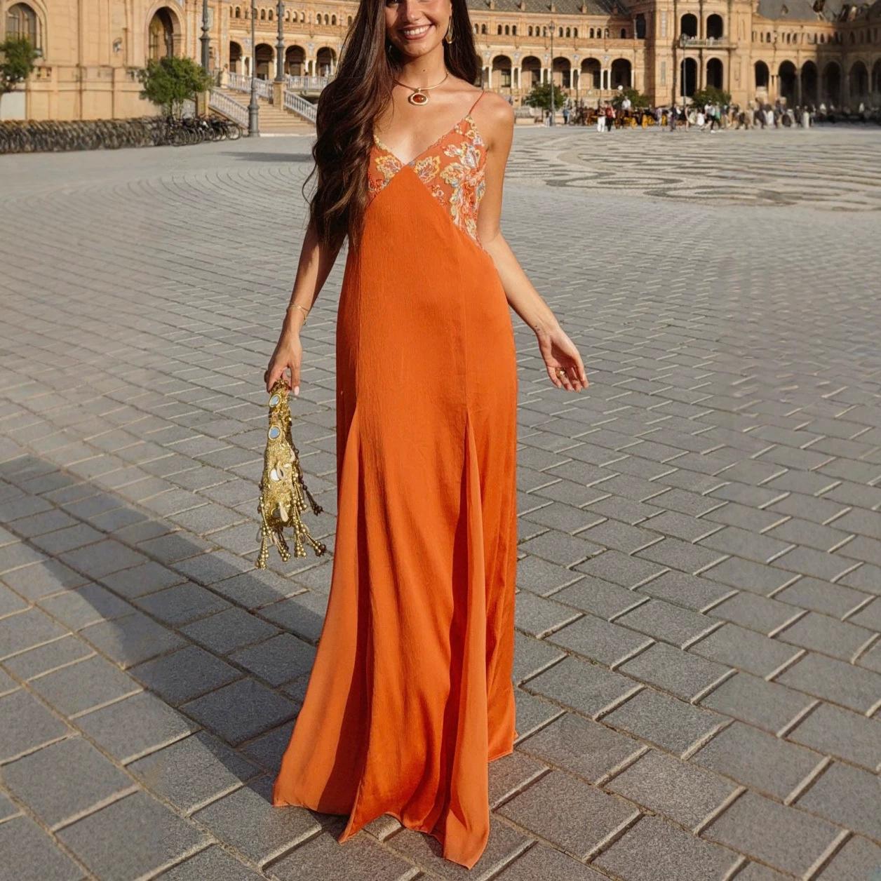 European and American spring and summer new suspender satin dress INS casual scarf two-piece dress women S