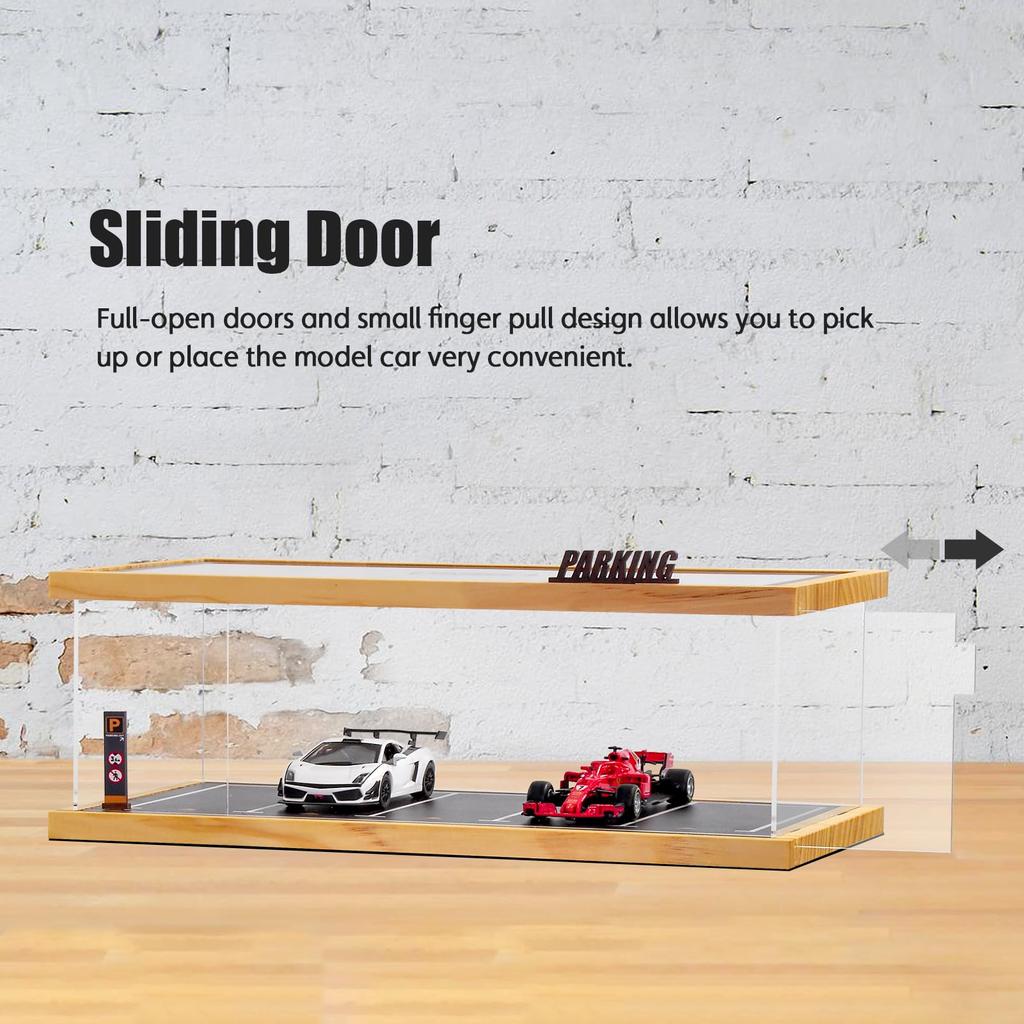 cxiiuui 1/43 Scale Miniature Car Storage Display Case, Car Model Wooden Storage Case with Parking Lot and Clear Acrylic Cover, Holds 5 Cars