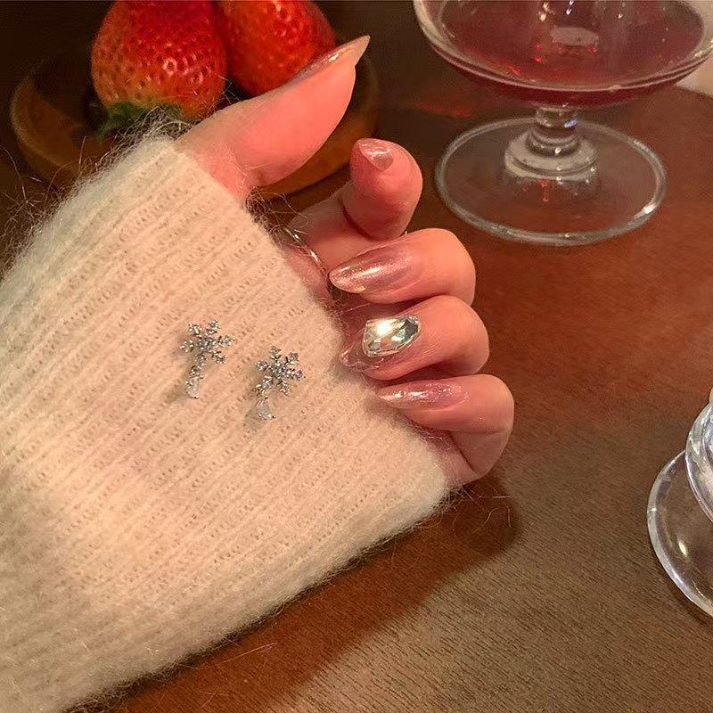 Luxury Zircon Snowflake Earrings for Women Full Rhinestone  Girls Party Jewelry Gift