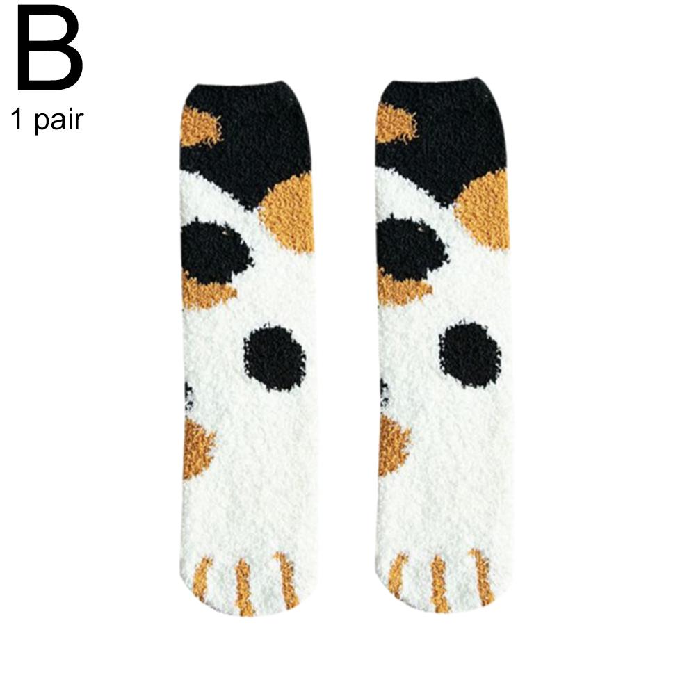 Plush Winter Funny Cute Style Animal Cat Paw Cartoon Pattern Women Cotton Socks Super Soft For Female House Sleeping Floor Sox