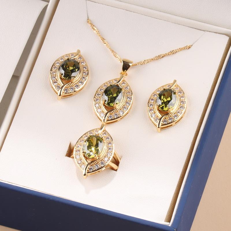 Brazil  Gold Plated Eye Shape Zircon Accessories Dubai Luxury Quality Jewelry Necklace And Pendant Woman‘S Earring Set