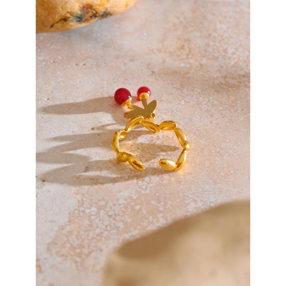 Eetit Beliebter Edelstahl Unregelmäßiger Harz Kirschtropfen Offener Ring Goldfarben PVD-beschichtet Verstellbarer Stilvoller Schmuck 2025