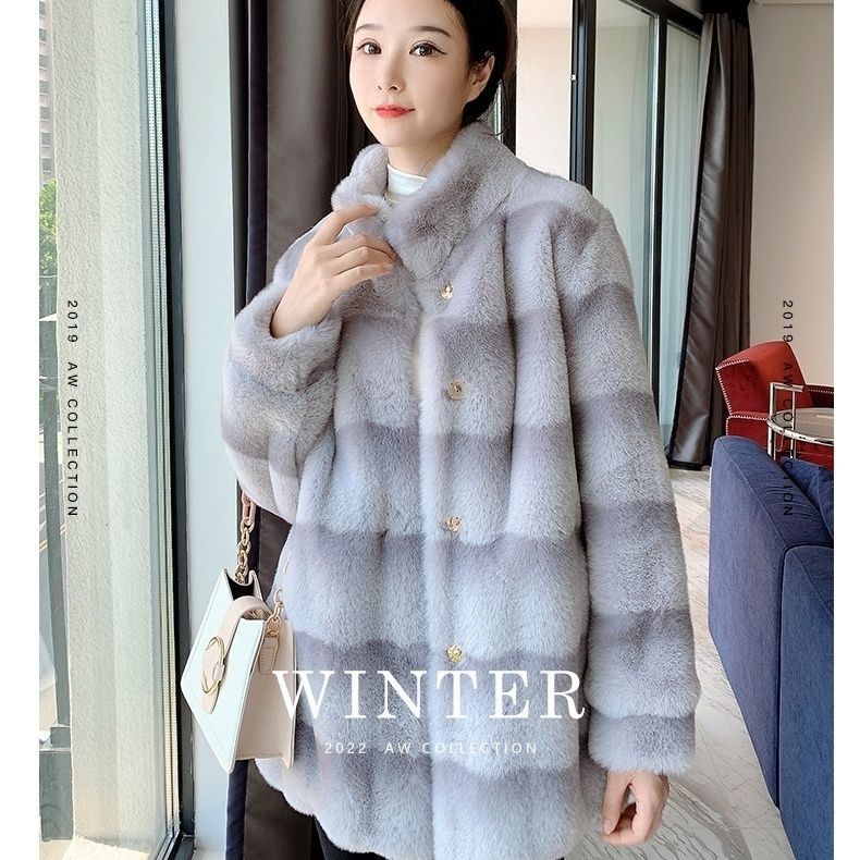 Imitation Fur Women's Coat Mid Length New Popular Standing Collar Sheep Shearing Fur One Piece Lamb Wool Coat