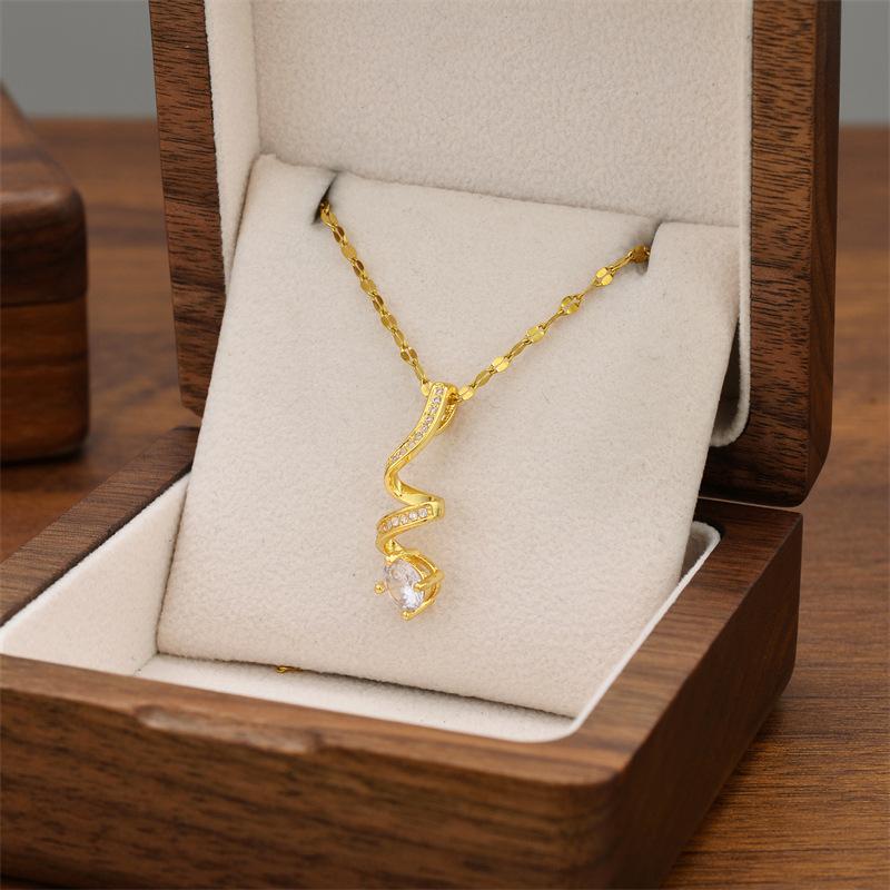 316L Stainless Steel New Fashion Fine Jewelry Japanese Zircon Spiral Shape Charm Chain Choker Necklaces Pendants For Women