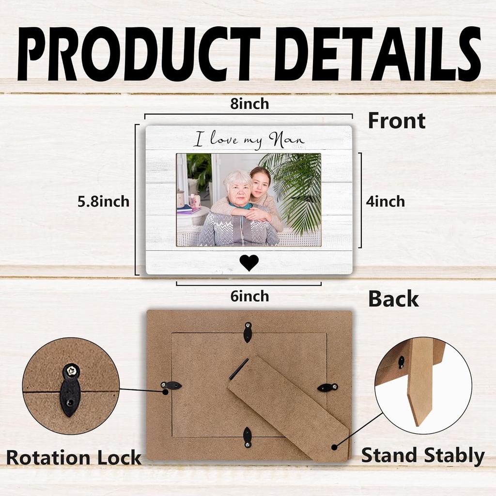 I Love My Nan Picture Frame, Mother's Day Gifts for Nan Grandma, Grandma Gifts from Grandkids Photo Frame 4x6, Grandmother Wooden Photo Picture