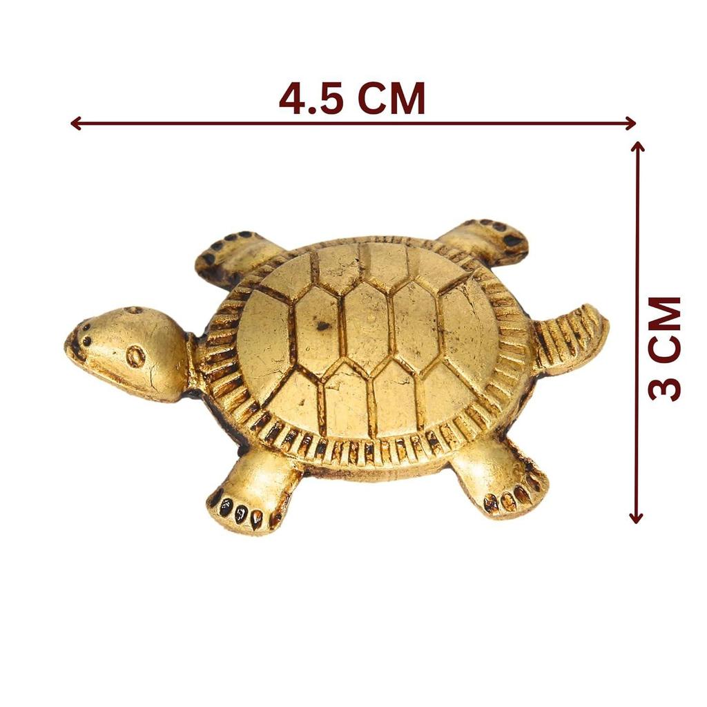 Feng Shui Tortoise for Good Luck | Brass Tortoise with Plate, Small Size, Brass, Gold Colour, 1 Set, Religious