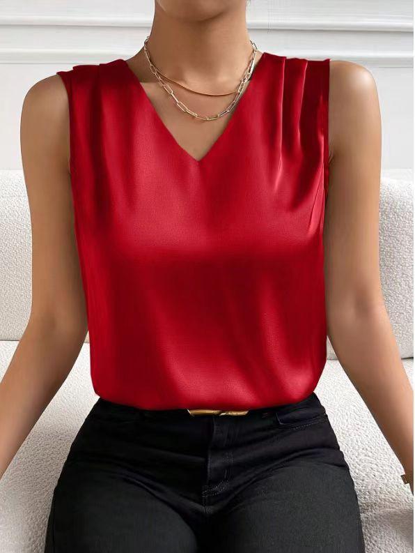 Women s clothing, satin suit, cut sleeves, temperament, commuter vest, bottomed top S бордовый
