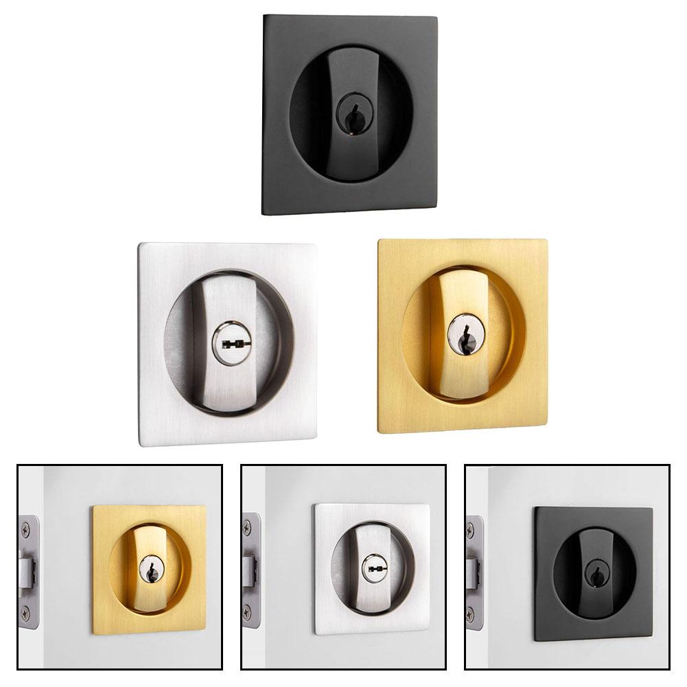 Recessed Door Lock Embedded Wooden Door Lock Square Pocket Lock Hardware Bathroom Flush Privacy Pocket Door Lock With Key