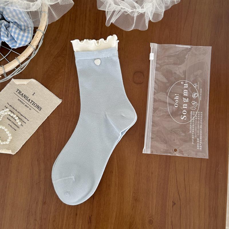 Spring And Summer Lace Socks Children'S Shell Love Button Stacking Socks All-In-One Machine Boneless Double Luo Kou Women'S Socks