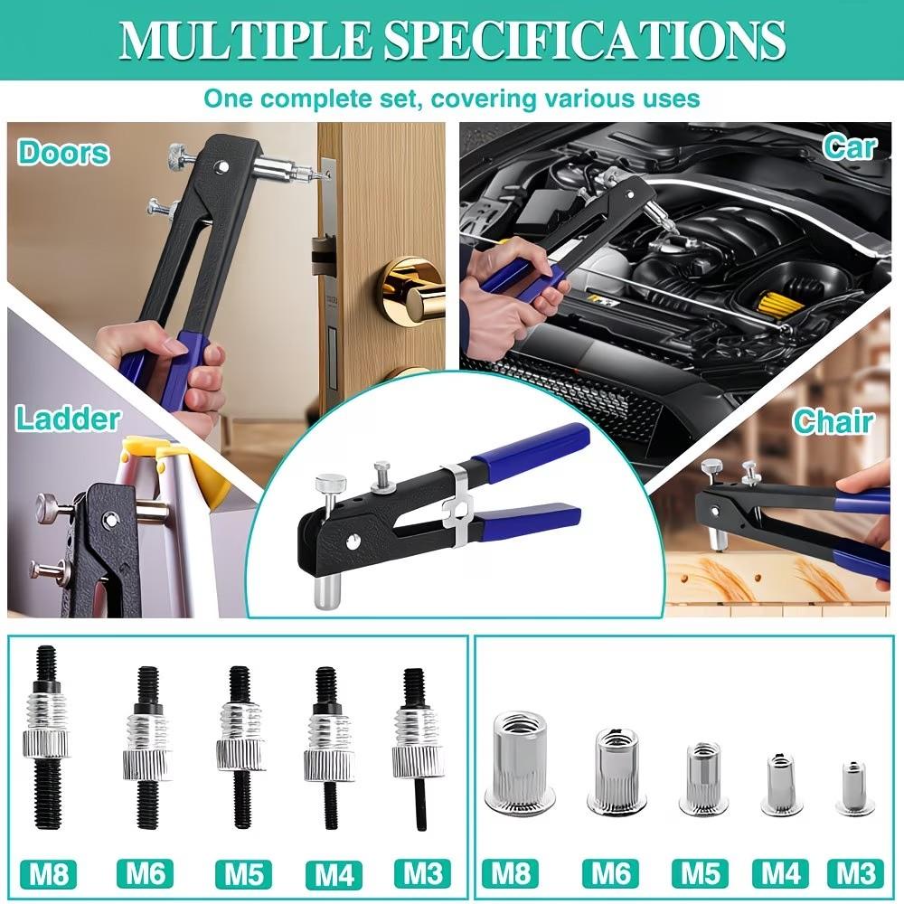 156-teiliges manuelles Nietwerkzeug-Set mit verschiedenen Nietmuttern & -köpfen - Ideal für Metall-/Kunststoffnieten, DIY-Reparaturen & Möbelmontage