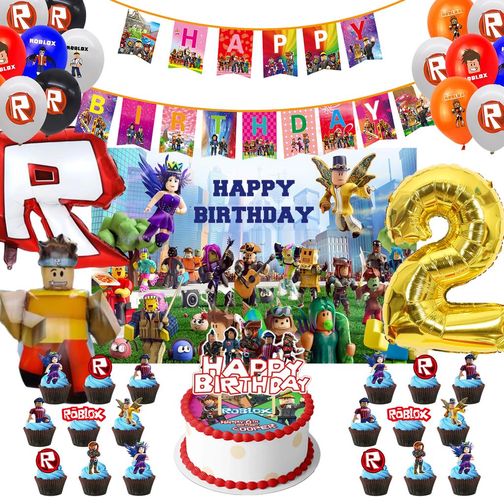 Birthday Party Decoration Pull Flag Banner Balloon Cake Topper Set Supplies Girls Kids Boys Favor ROBLOX baby shower game Round Sensory Compression 3