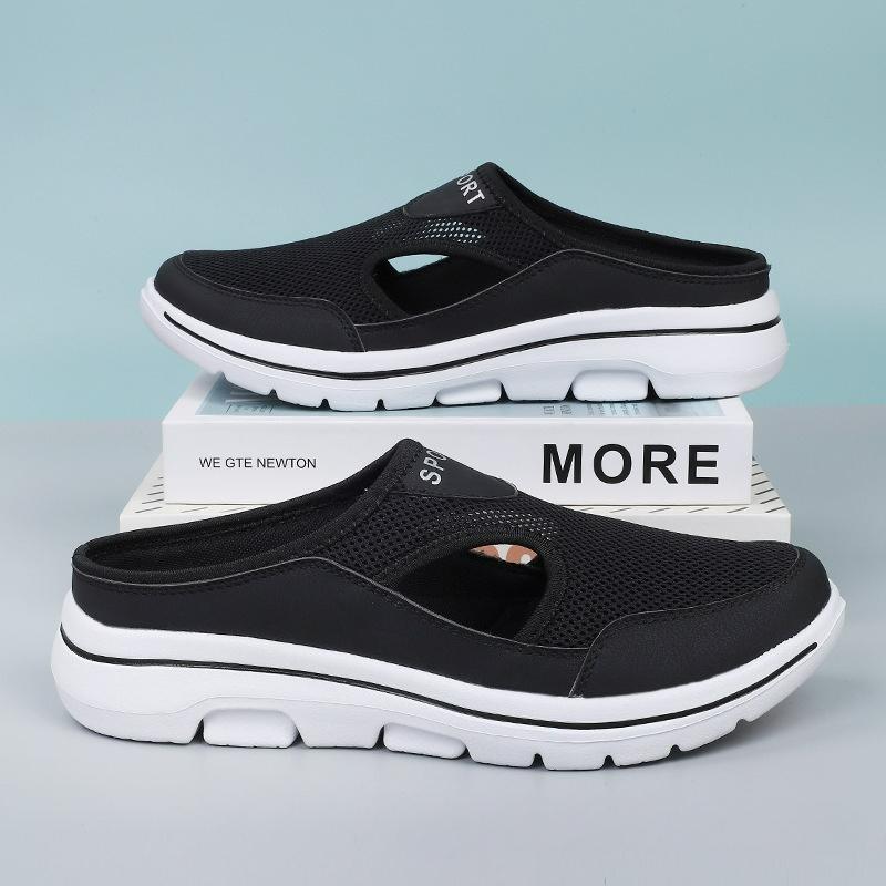 

Couple Flat Mules Shoes Men s Slippers Breathable Half Slippers Soft Sneakers Men Home Slippers Lightweigh Slip on Casual Shoes 35