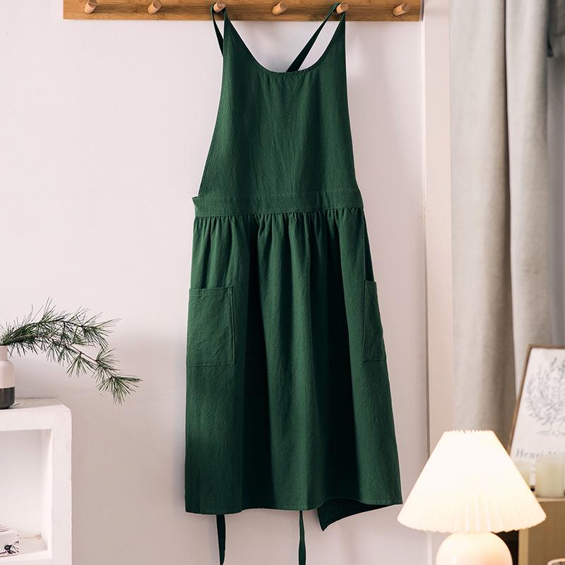 Japanese Korean Style Cotton Linen Apron with Custom Logo for Gardening, Cafe, and Kitchen Use