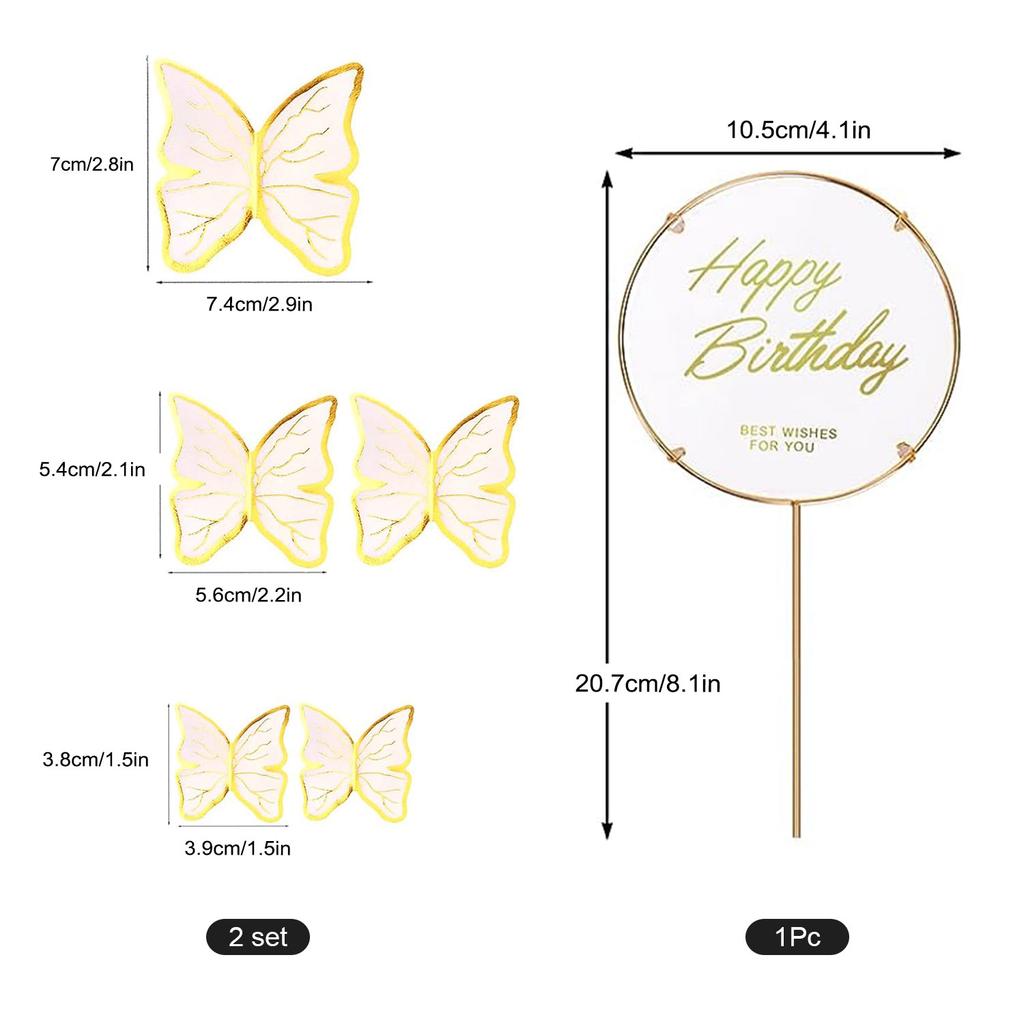 11Pieces Pink Purple Butterfly Cake Toppers Happy Birthday Metal Gold Happy Birthday Cake Topper Butterfly Birthday Cake Decor