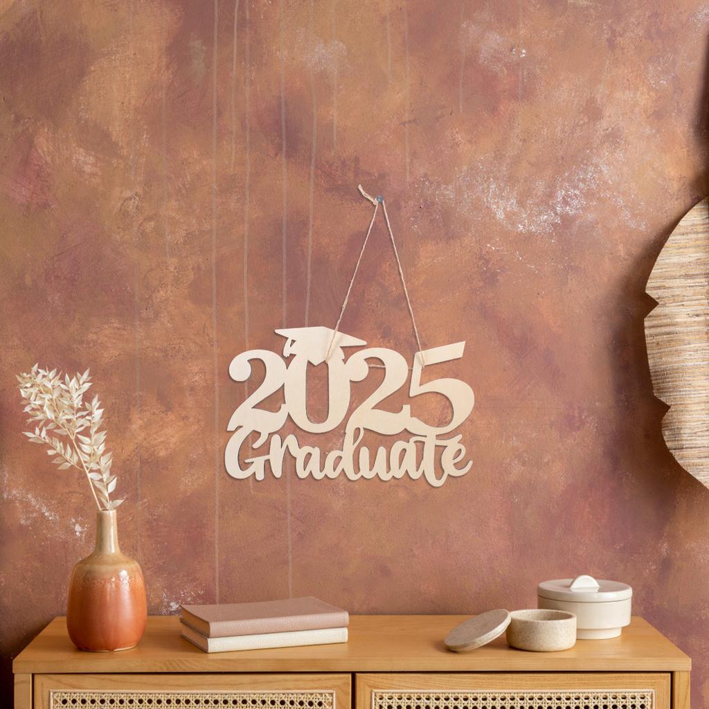 Wooden Graduation Ornament Hanging Sign DIY Blank Cutout for Personalization Grad 2025 Photo Booth Door Wall Decor Party