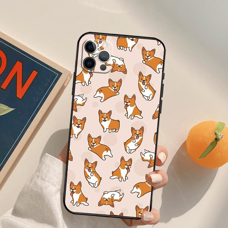 Cartoon Corgi Funda Case For iPhone 16 Pro Max 14 11 12 13 15 Pro Max Mini XR 16e 15 16 Plus Phone Cover