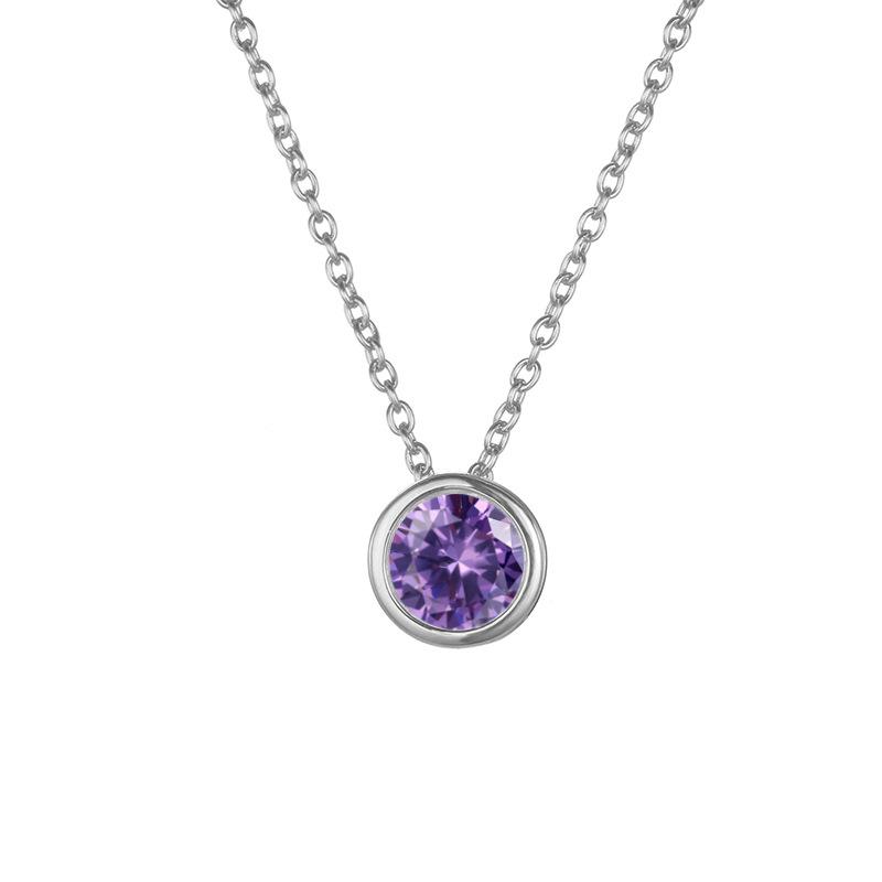 Shiny Colorful CZ Birthstone Necklace Round Stainless Steel Link Chain Necklace Boutique Birth Stone Zircon Necklace for Women