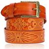 [Laquest] Men's Leather Belt, Cowhide, Ortiga Native Pattern, Embossed, Engraved, Casual (2. Orange)