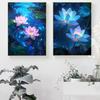 Vintage Scenery Flowers Summer Lotus Lotus Lotus Leaf Moonlight Poster Canvas Painting Wall Art Pictures Home Decor