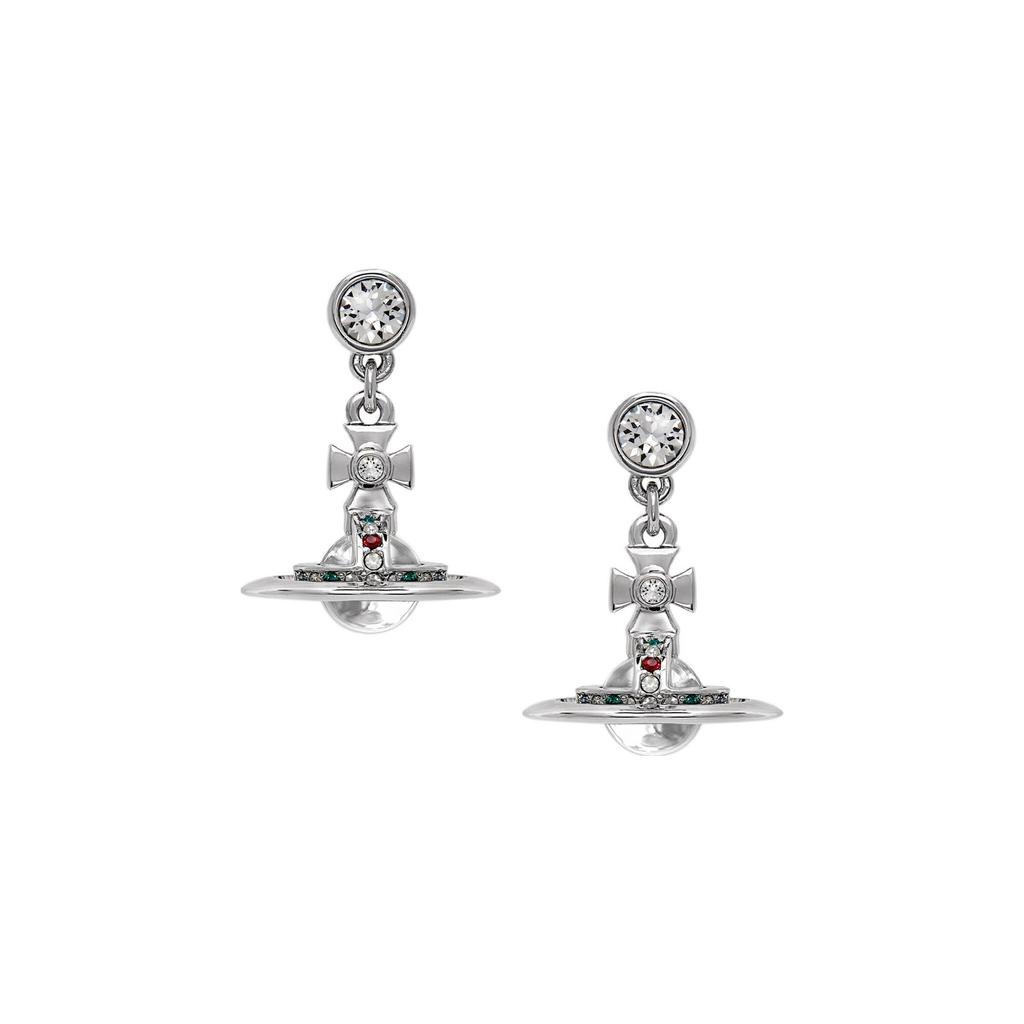 Vivienne Westwood New Petite Orb Transparent Saturn Pendant Earrings Women Earrings Brass Silver 6202003202P019P019