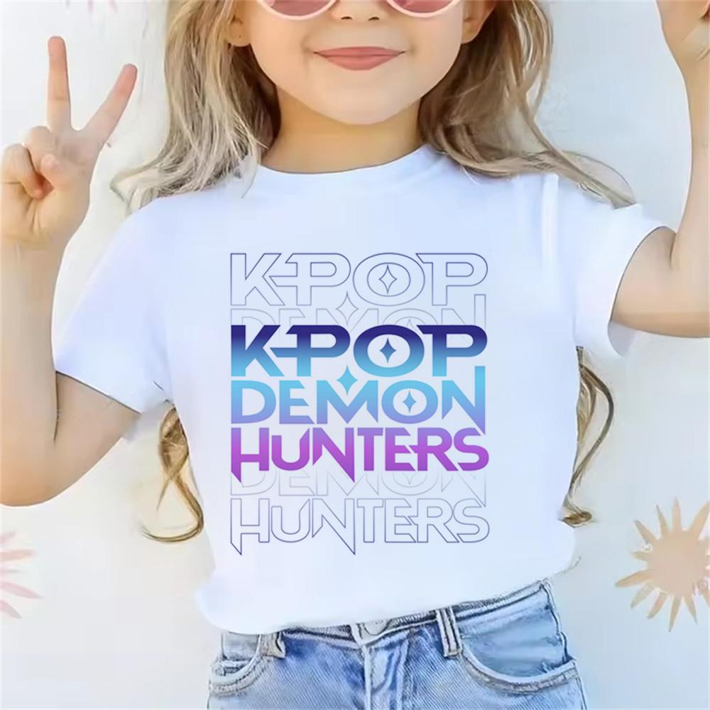 Movie KPop Demon Hunters T-shirt Summer Short Sleeve Tee for Casual Loose Girl Boy Cotton Printed Tops
