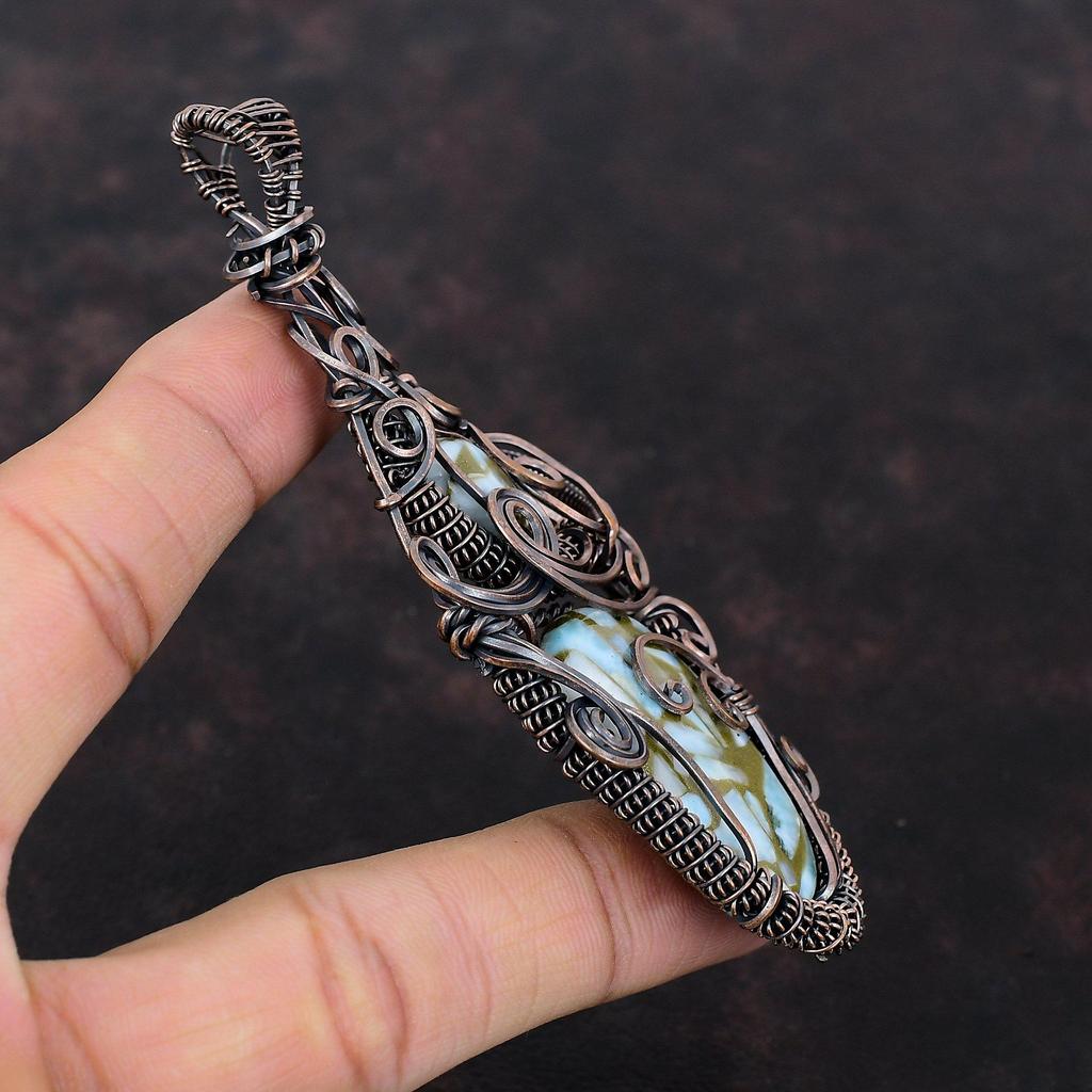 Kupfer Larimar Anhänger Kupferdraht gewickelt Schmuck Edelstein Anhänger Handarbeit Kupfer Anhänger Larimar Schmuck Geschenk für Frauen Draht Wickel Anhänger