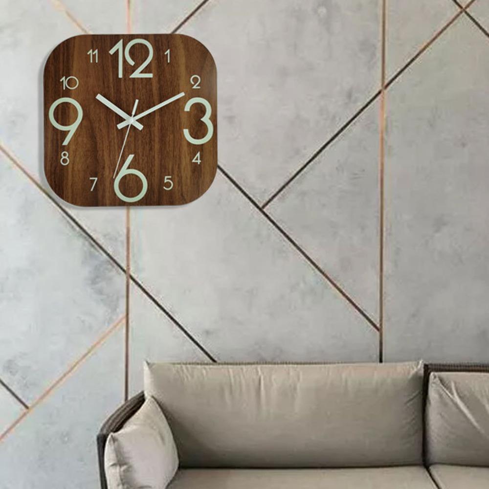 12 Inch Wooden Wall Clock brown Square Wall Clock Night Light Luminous Wall Clock For Living Room