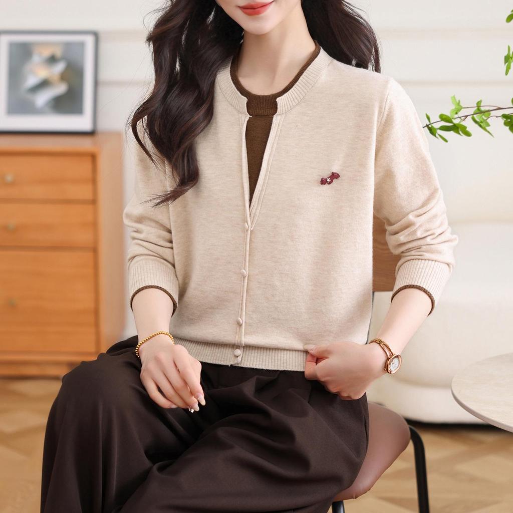 Elegantes Damen-Strick-Zweiteiler für Frühling und Herbst - Stilvolle lockere Oberbekleidung für mittlere und ältere Jahre