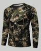 Mens 3D Flaming Skull Long Sleeve Shirt Crew Neck Graphic Tshirt Casual Streetwear Pullover Halloween Top Autumn Winter Unisex