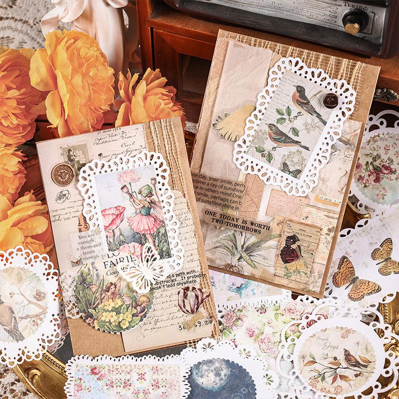 20 Pcs Vintage Garden Ledger Material Background Paper Ins Wind Creative Decorative Sticker Pack Junk Journal Supplies