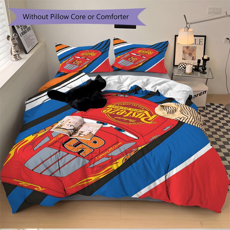 3-teiliges Set Lightning McQueen1 Stück Bettbezug+2 Stück Kissenbezug, ohne Füllung, bedruckte Bettwäsche, Ganzjahres-Schlafzimmer-Ausstattung093
