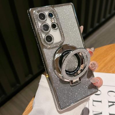 Luxusní magnetický pokovený stojánek Nárazuvzdorné pouzdro Pro Samsung Galaxy S25 S24 S23 S22 Ultra Plus S24 FE Třpytivý diamantový zadní kryt