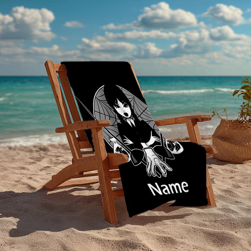Custom Name Ultra-Soft Beach Towel with Wednesday Theme,Ideal for Pool - Camping, Diving - Perfect Travel Essential, Vibrant Beach Towel.