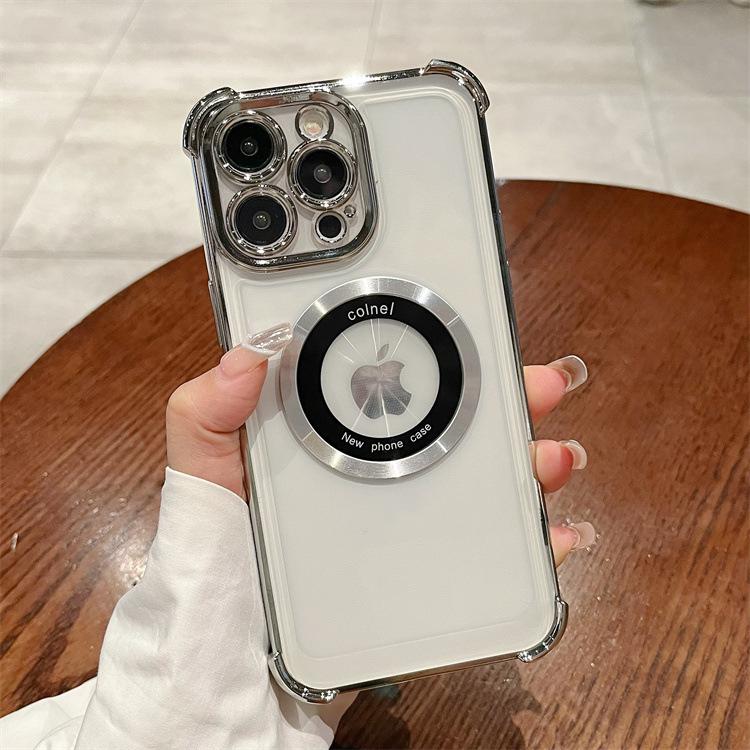 

Four Corners Anti-fall Plating Suitable for Apple 16PRO Double Circle Magnetic Phone Case for Iphone12/14 Simple Protective Case Apple 7G/8G