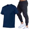 Herren Sommer Freizeit Shorts & Skinny Hosen Set - Baumwolle Rundhals T-Shirt & Lange Hosen
