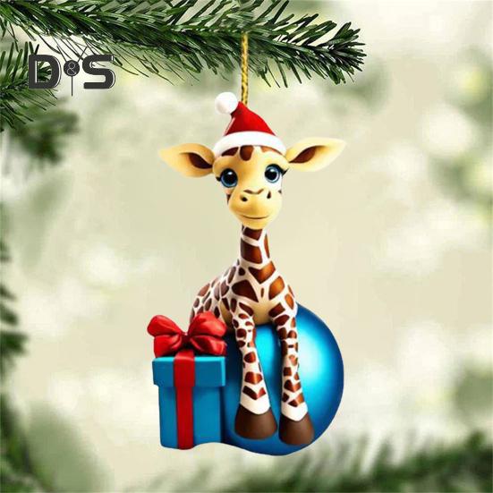 Giraffe Christmas Ornament Acrylic Cute Animal Pendant Cartoon Giraffe Hanging Ornament for Tree Car Animal Lovers Gift