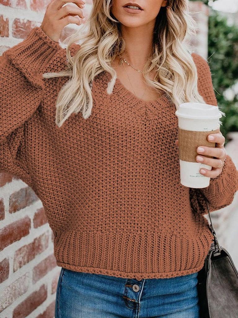 Autumn New Arrivals Loose Knit V-Neck Sweater Women's Clothing