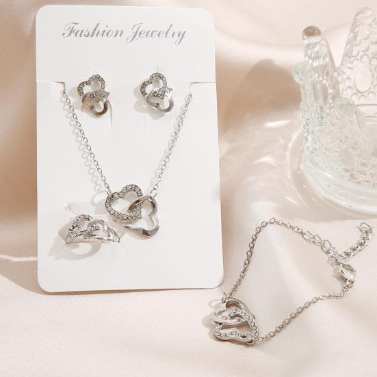 4Pcs/Set Necklace Earrings Ring Bracelet Hollow Out Heart Pendant Jewelry Korean Style Simple Jewelry Set for Daily Wear