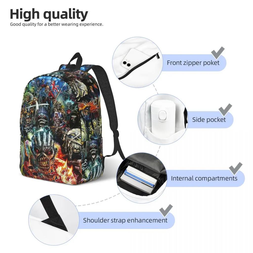 Iron Maidens Musik Rock Rucksack für Männer Frauen Mode Student Wandern Reisen Tagesrucksack College Umhängetasche Langlebig