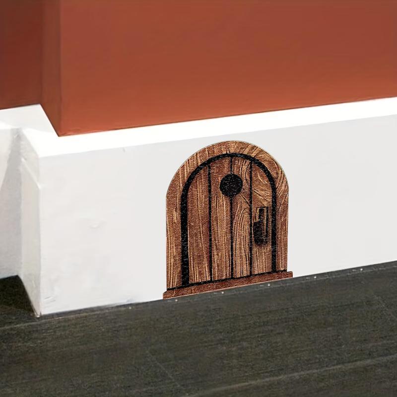 1/3/5Pcs Vintage Wooden Fantasy Mouse Door Decoration With Adhesive Tape Whimsical Living Room Ornament Cute Home Decor
