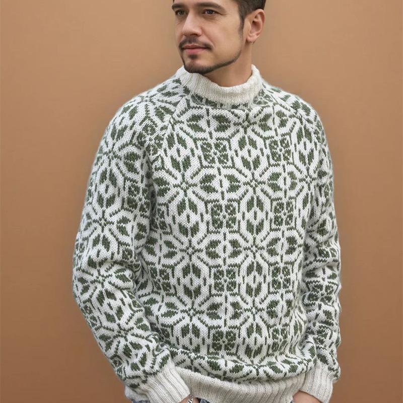 

New Style Simple Retro Fresh Jacquard Sweater Loose Street Pullover Contrast Color Long Sleeve Knitted XL абрикосовий