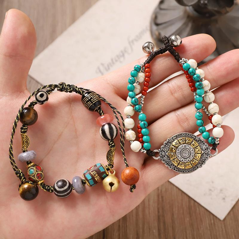Retro håndlaget vevd armbånd, tibetansk etnisk stil Tianzhu-armbånd, nisjedesign for kvinners tilbehør