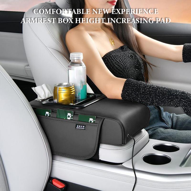 Car Armrest Cushion With Cup Holder Auto Center Console Armrest Cushion Box Elastic Belt Design Vehicle Interior Accessories For