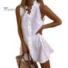 Breathable Summer Dress Ruffle Mini for Women, Sleeveless V Neck Cotton Skirt Linen Short Dress, Boho Beach Vacation Casual A-Line Sundress Bohemian