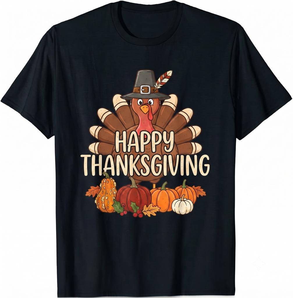Vintage Thanksgiving Pilgrim Turkey And Pumpkins Fall Holiday T-shirt